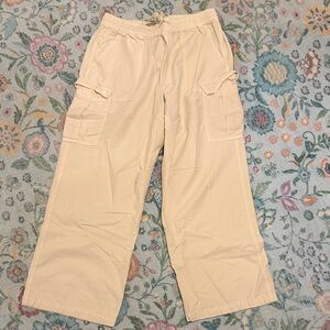 Aerie Cream Wide Leg Cargo Pants